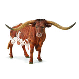toy red & white steer with long horns with white background