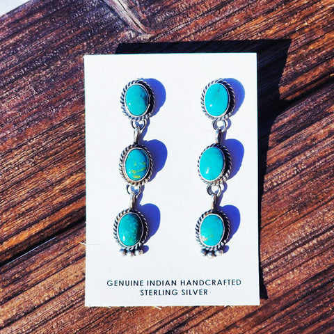 " Fillie " Turquoise 3 Stone Earrings