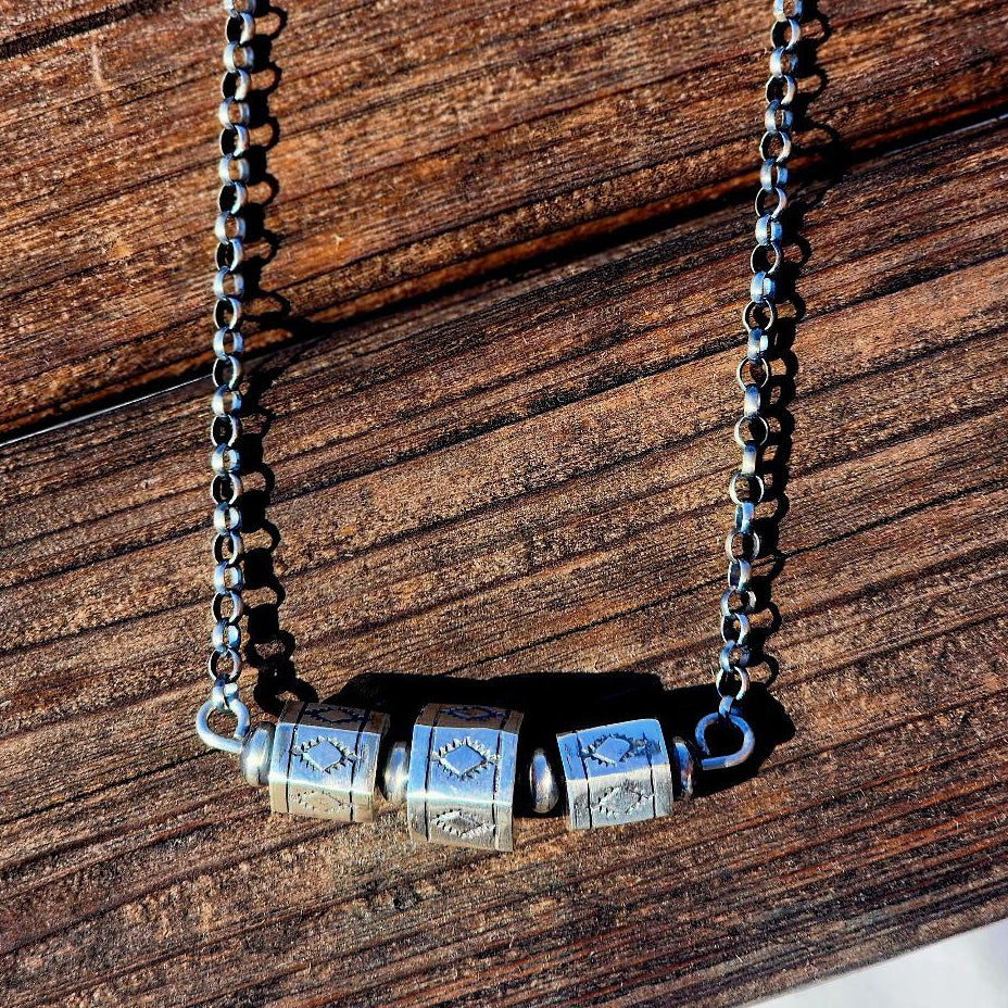 " Bess " Sterling Silver Barrel Bead Necklace