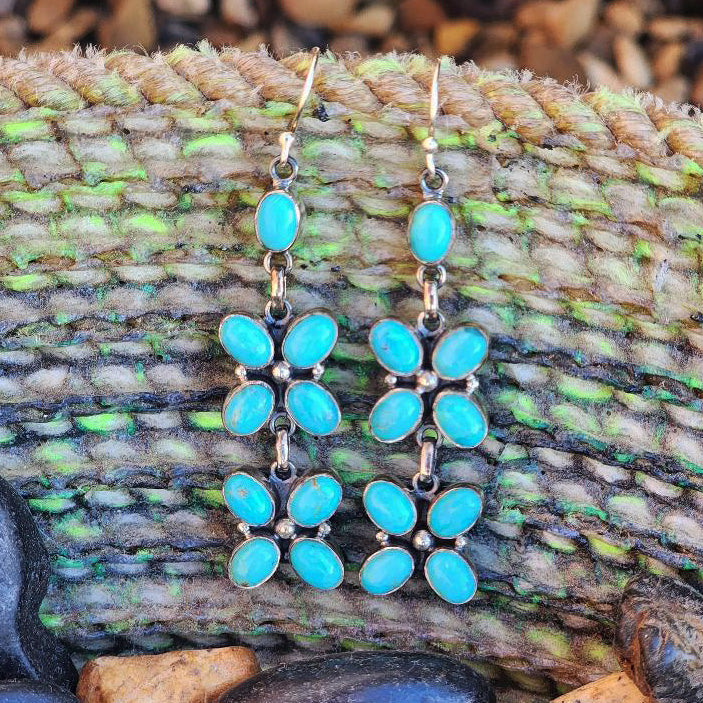 " Flora " 9 Stone Turquoise Dangles