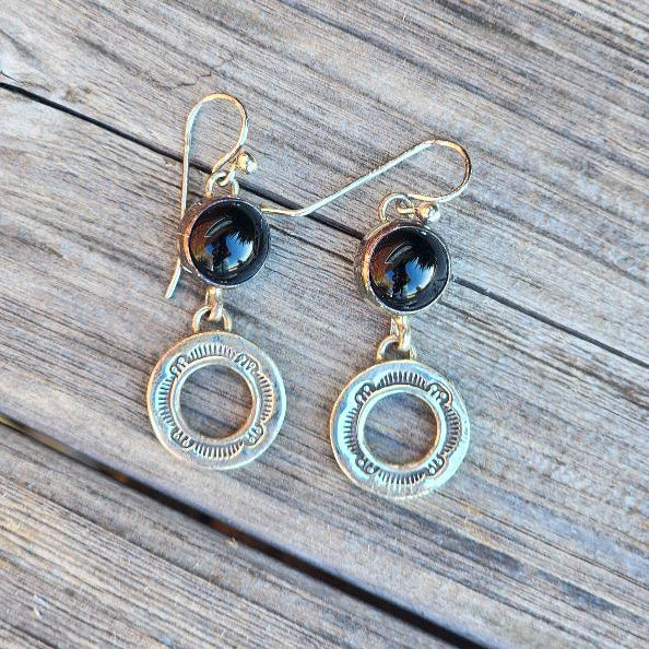 " Ebony " Black Onyx Circle Earrings