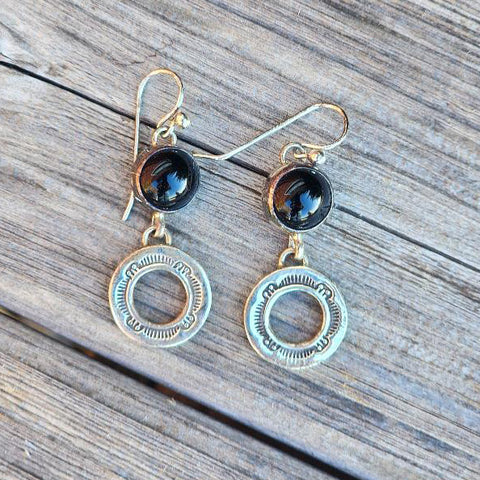" Ebony " Black Onyx Circle Earrings