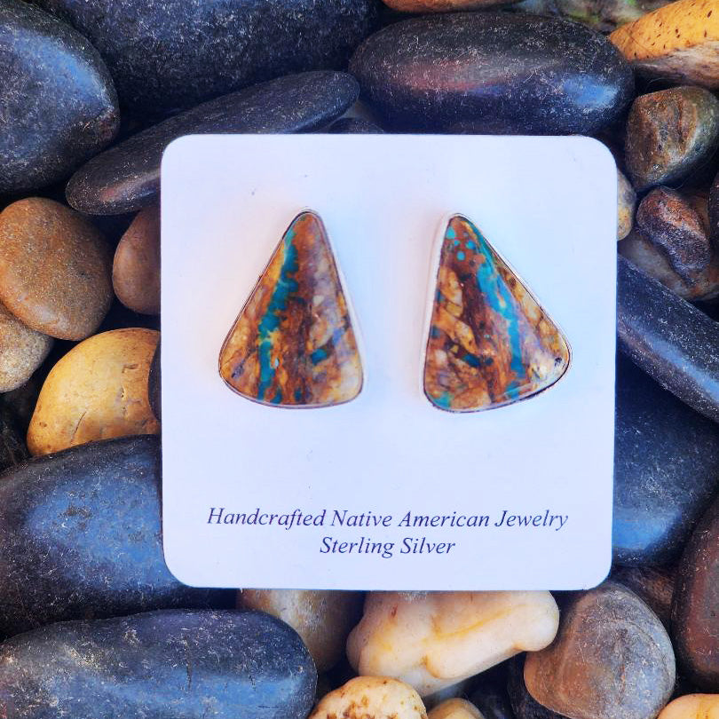" Clara " Boulder Turquoise Triangle Studs