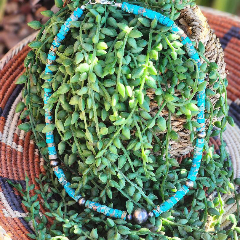 " Beatrice " Kingman Turquoise & Navajo Pearl Necklace