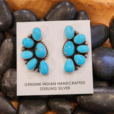 large Kingman turquoise cluster earrings with 6 large stones 