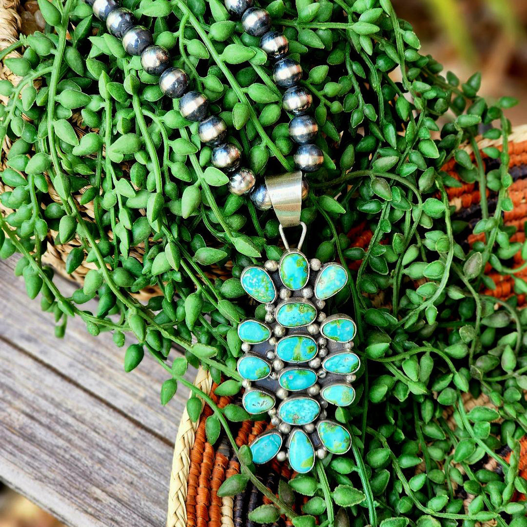 " Shayla " Sonoran Gold Turquoise Pendant & 10MM Navajo Pearls