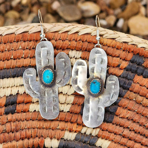 " Call " Cactus Silver & Turquoise Earrings