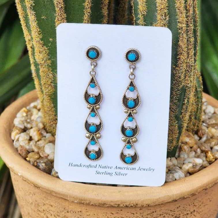 " Zetha " Zuni 3 Tier Snake Eye Turquoise Dangles