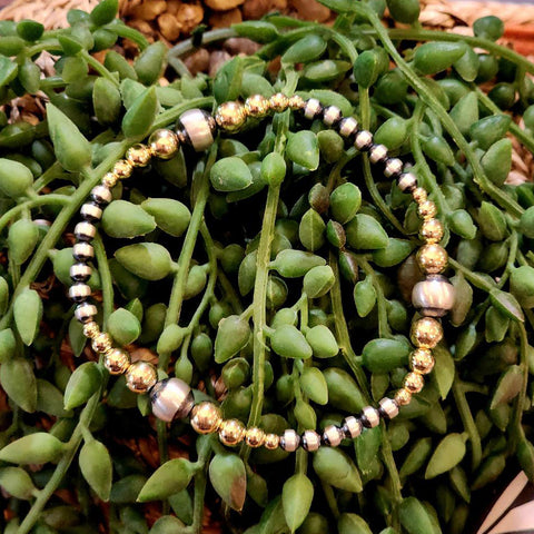 " Amarillo " Silver & Gold Navajo Pearl Stretch Bracelet