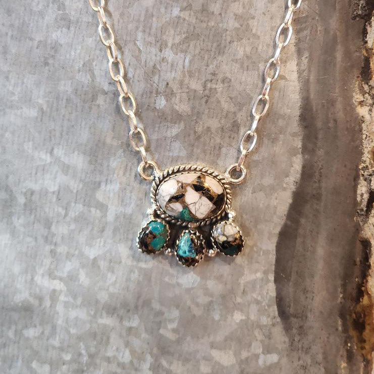 " Willa " White Buffalo & Turquoise 4 Stone Necklace