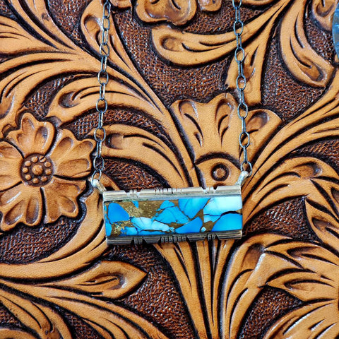 " Fran " Ice Blue Turquoise Bar Necklace