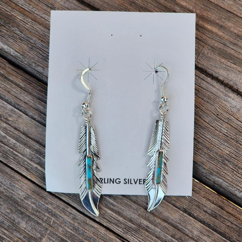 " Barney " Feather Kingman Turquoise Earrings