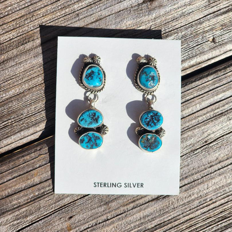 "Netta " 3 Stone Kingman Turquoise Dangles