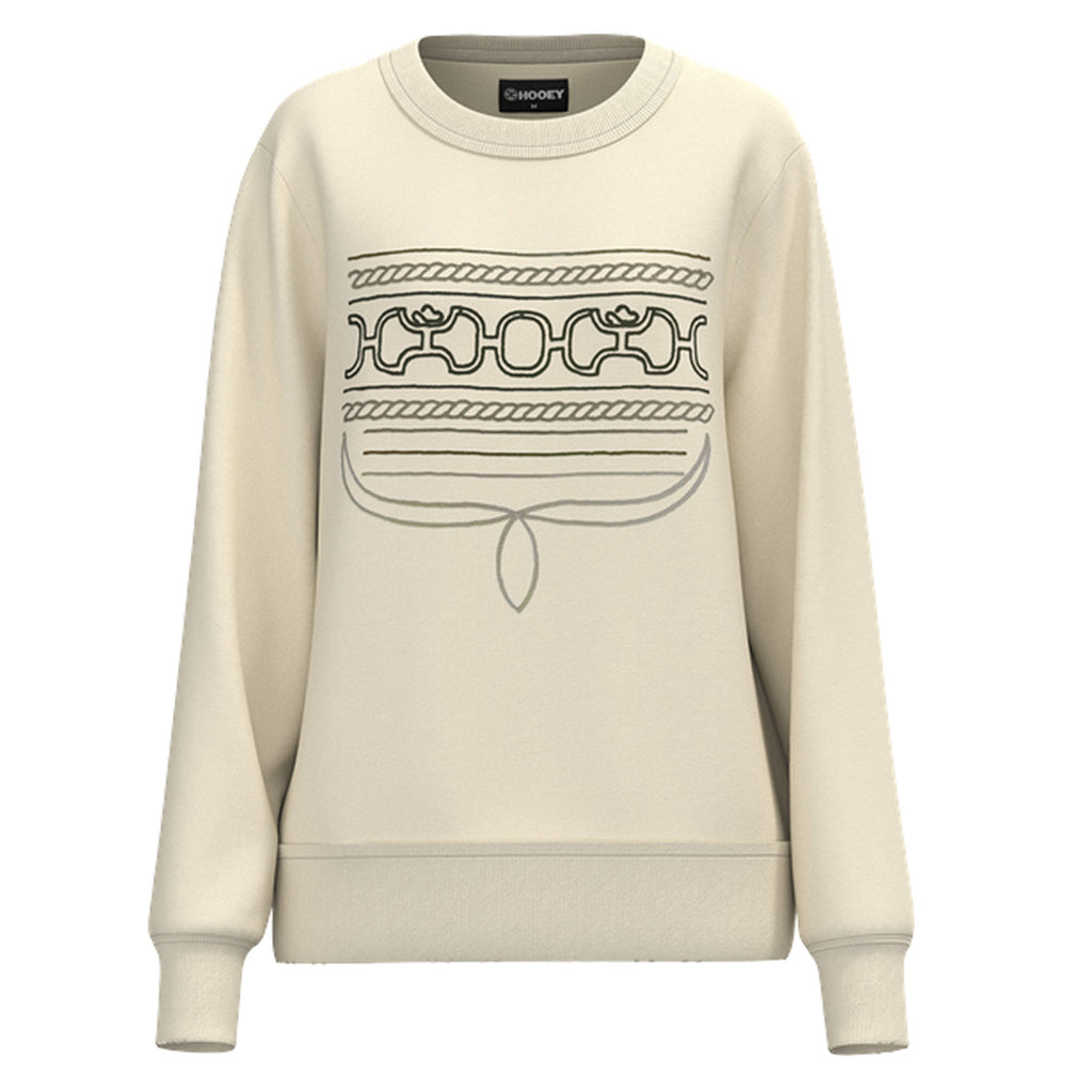Front side view of Hooey Women's Cream Stallion Rodeo Crewneck 