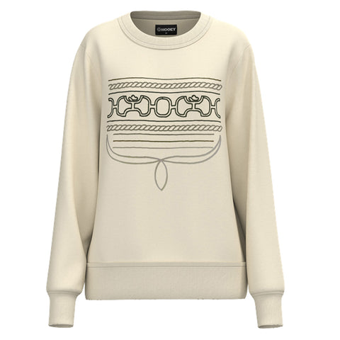 Front side view of Hooey Women's Cream Stallion Rodeo Crewneck 