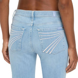 Close up view of the back pockets of the jeans. 