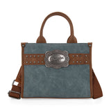 Front side view of Wrangler Jean & Buckle Crossbody Tote Bag