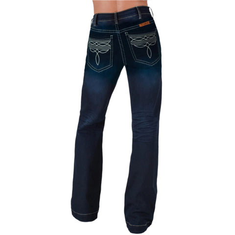Dark Wash Trousers with Boot Stitched Back Pockets