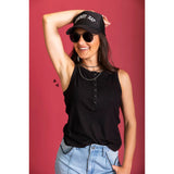 Model Wearing a Midnight Yoakum Tank