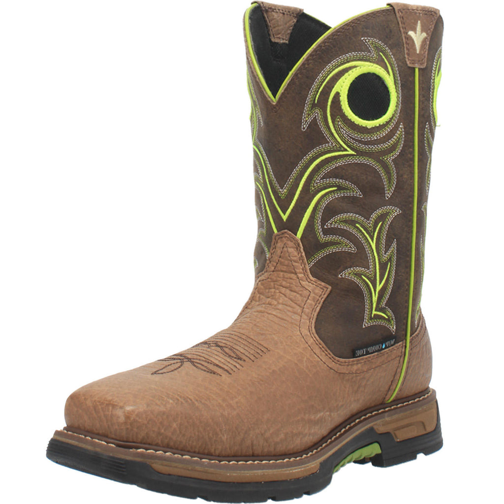 Men's Brown and Lime Composite and Square Toe Boot