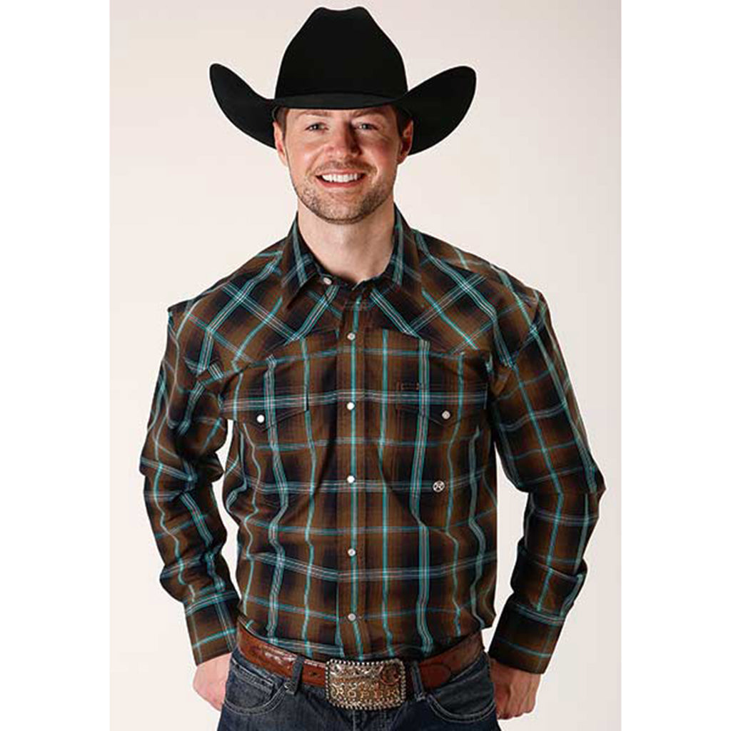 Roper Men's Dark Chocolate Plaid Long Sleeve