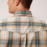 Roper Men's Khaki Blue & Tan Plaid Long Sleeve Shirt