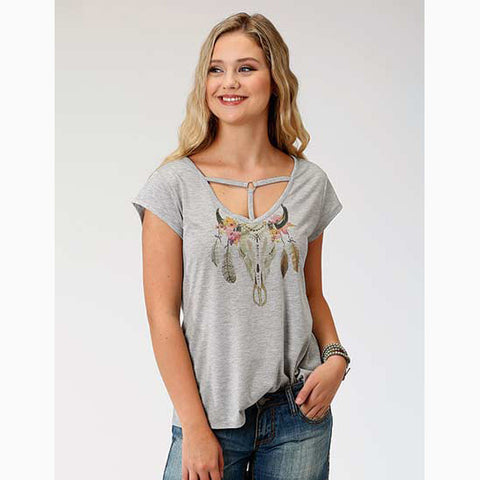 Roper Women's Grey Steerhead Strappy Tee 