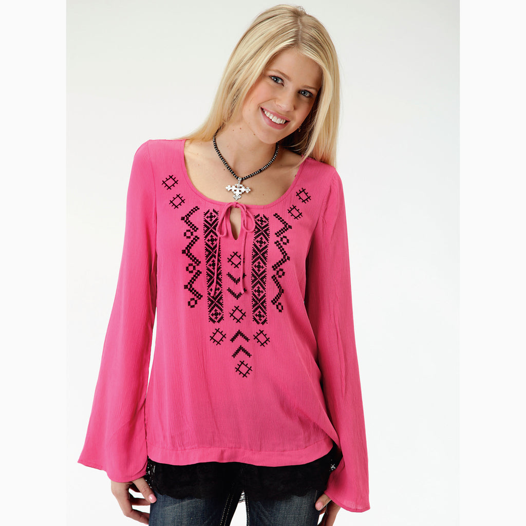 Karman Women's Pink and Black Aztec Long Sleeve Shirt 