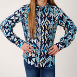 Girl's Multi Blue Aztec L/S