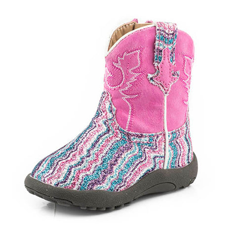 Infant Roper Pink Chevron Glitter Square Toe Cowboy Boot