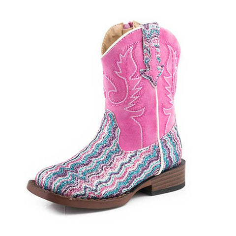 Roper Toddler Pink Chevron Glitter Cowboy Boots