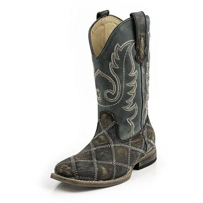 Roper Kid's Brown and Black Patchwork Square Toe Boots