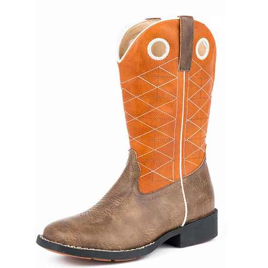 Roper Kid's Orange and Brown Criss Cross Square Toe Boot (Size 9-13)