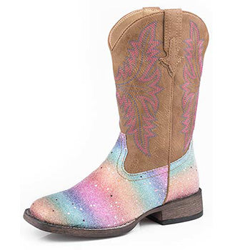 Rainbow Glitter Square Toe Boots