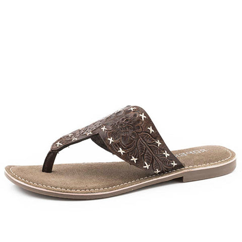 Women's Brown Hand Tooled Sandal