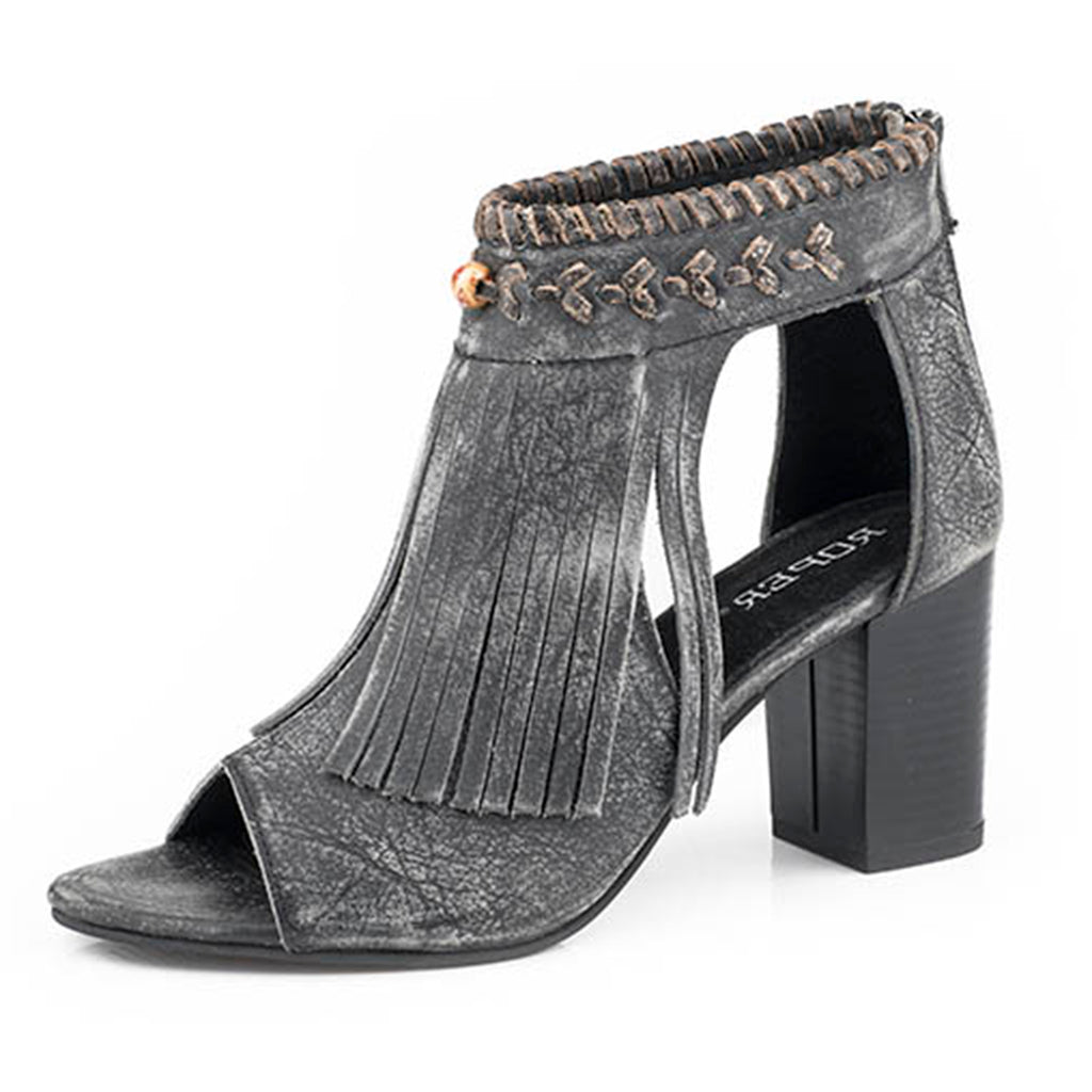 Black Fringe Open Toe Mule