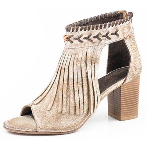 Beige Fringe Open Toe Mule