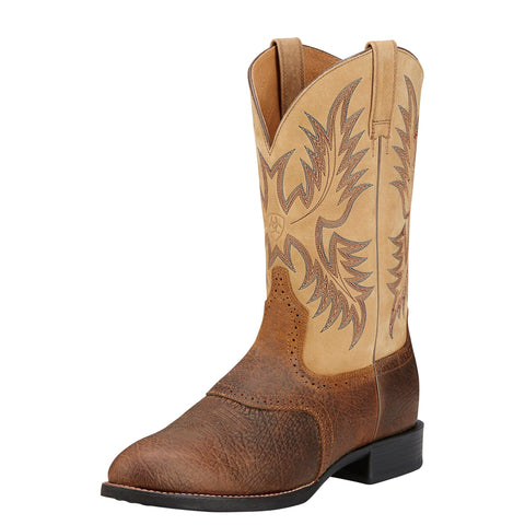 Ariat Men's Brown and Beige Heritage Stockman Round Toe Boot