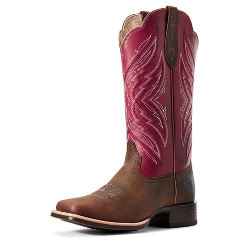 Ariat Distressed Brown and Fuchsia Pinnacle Square Toe