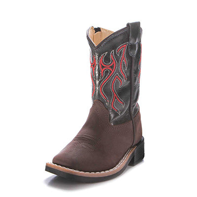 Youth Brown and Blue, Red Stitched Square Toe Boots
