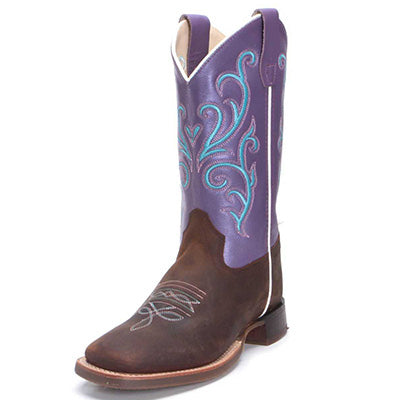 Old West Youth Brown & Purple Square Toe Boots