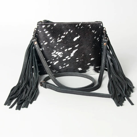 American Darling White/Black Hide with Acid Wash and Fringe Purse