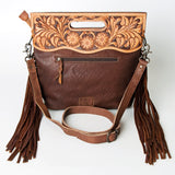 American Darling Brown and White Hide Fringe Purse