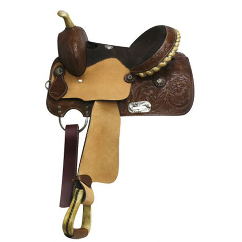 tri colored leather youth saddle