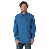 Wrangler Men's Solid High Tide Blue Shirt