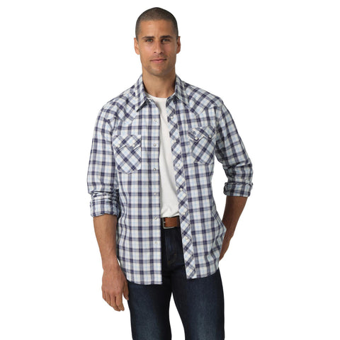 Wrangler Men's Navy Blue Plaid Shirt