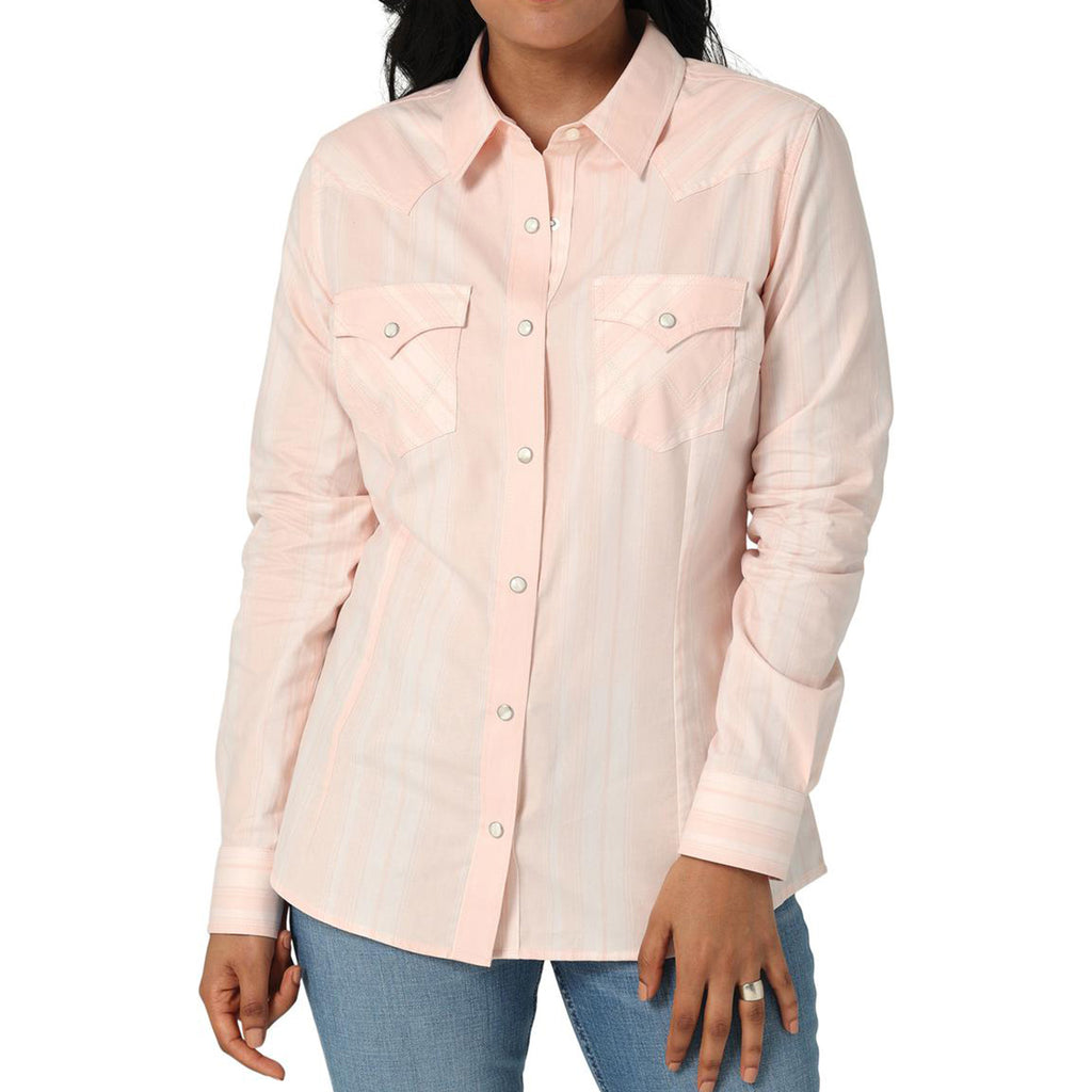 Wrangler Women's Pink and White Long Sleeve