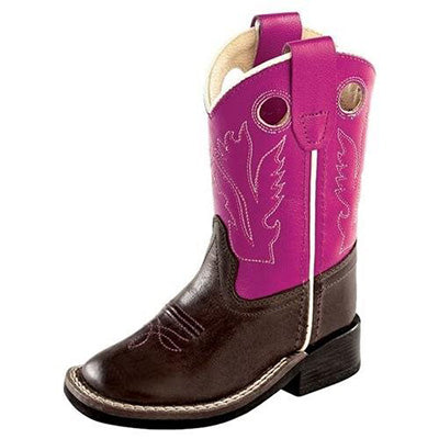 Toddler Chocolate Hot Pink Square Toe Boots