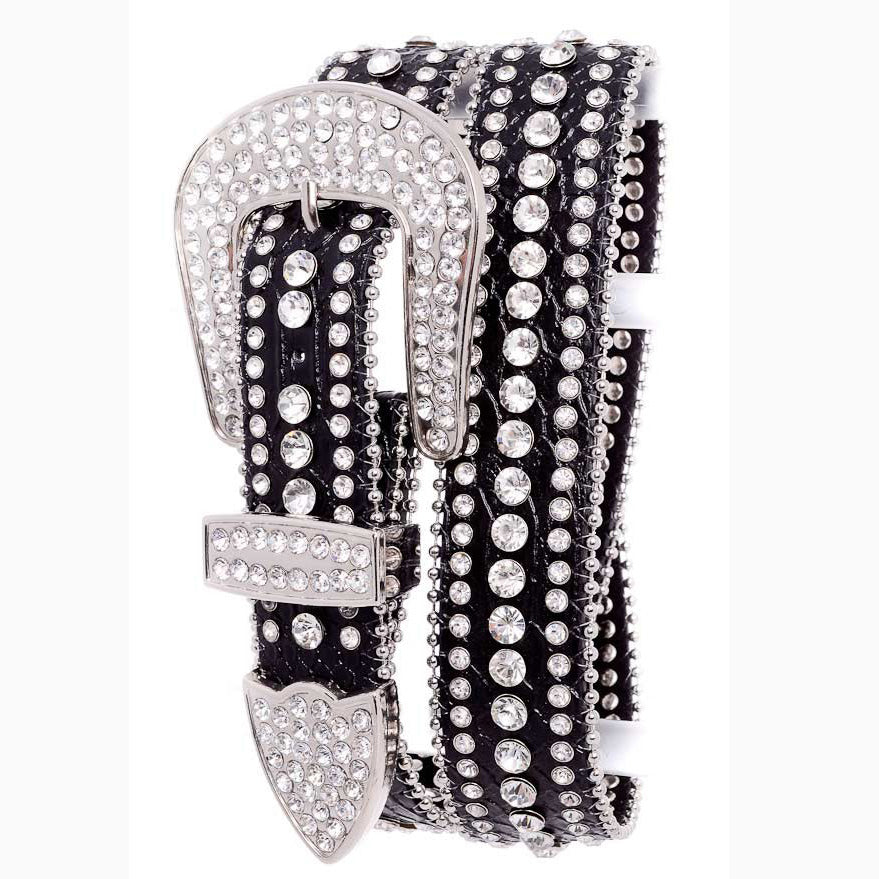 Women's Black Rhinestone Studded Belt 