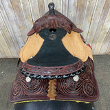 Shiloh Youth Saddle with Floral Tooling and Black Felt Seat, 12 Inch Seat